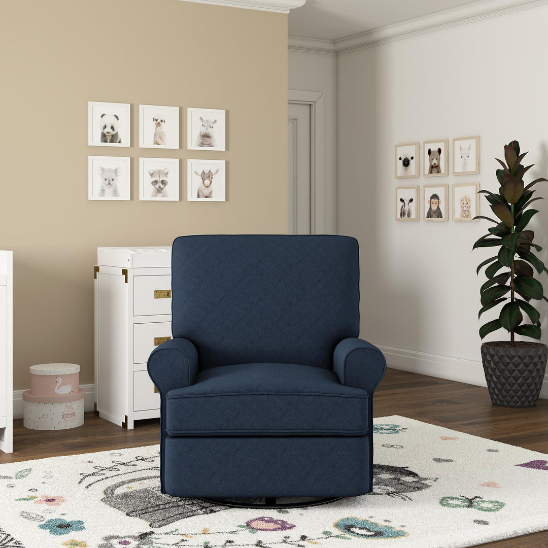 Comfortable Swivel Glider with Roll Arms -  Navy