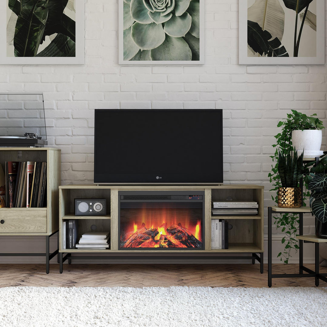 Sleek Fireplace TV Stand: 64-inch compatible - Natural