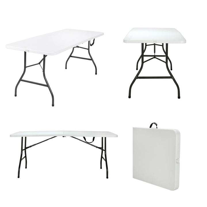 6 ft Fold-in-Half Banquet Folding Table with Handle - White - 6’ FIH