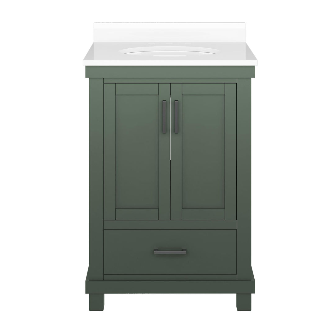 Sunnybrooke Solid Wood 24-30 Inch Bathroom Vanity with Pre-Installed Oval Porcelain Sink - Green - 24"