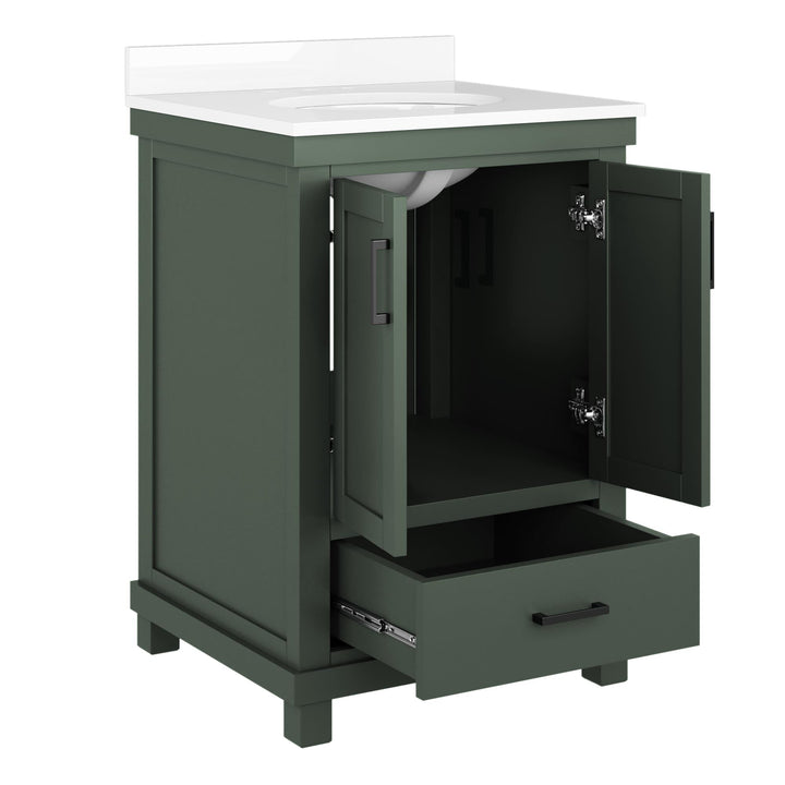 Sunnybrooke Solid Wood 24-30 Inch Bathroom Vanity with Pre-Installed Oval Porcelain Sink - Green - 24"