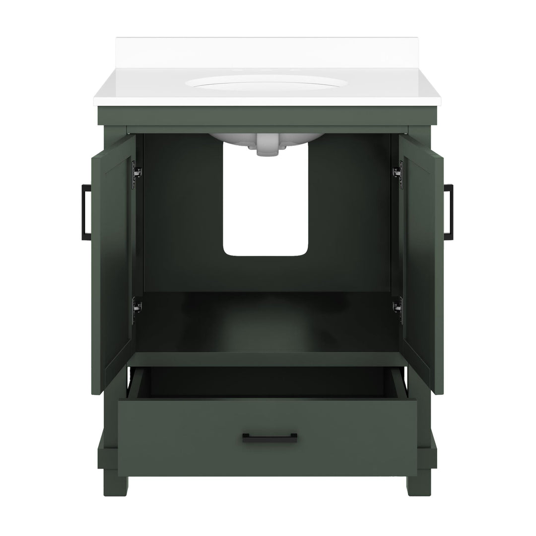 Sunnybrooke Solid Wood 24-30 Inch Bathroom Vanity with Pre-Installed Oval Porcelain Sink - Green - 30"