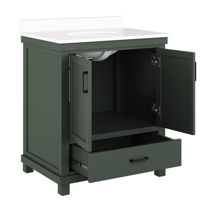 Sunnybrooke Solid Wood 24-30 Inch Bathroom Vanity with Pre-Installed Oval Porcelain Sink - Green - 30"