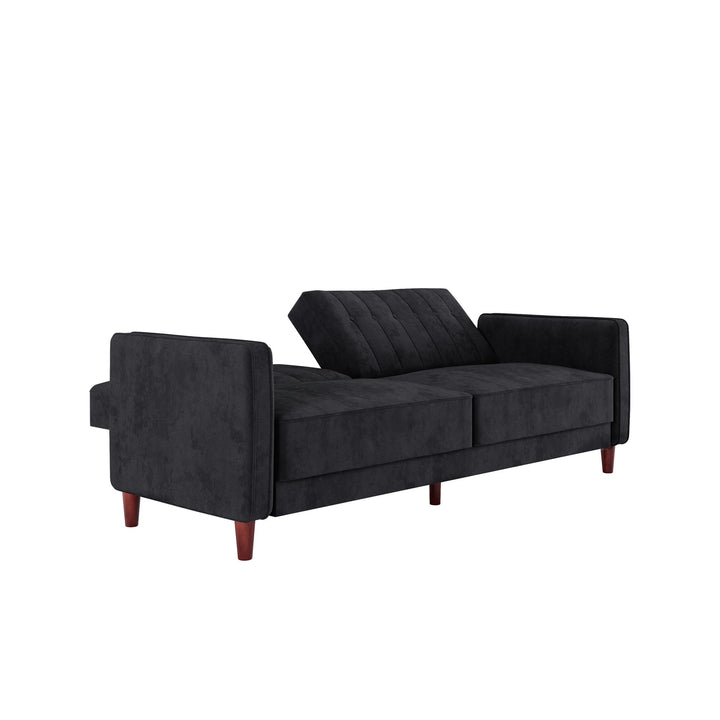Pin Tufted Transitional Futon with Vertical Stitching and Button Tufting - Black