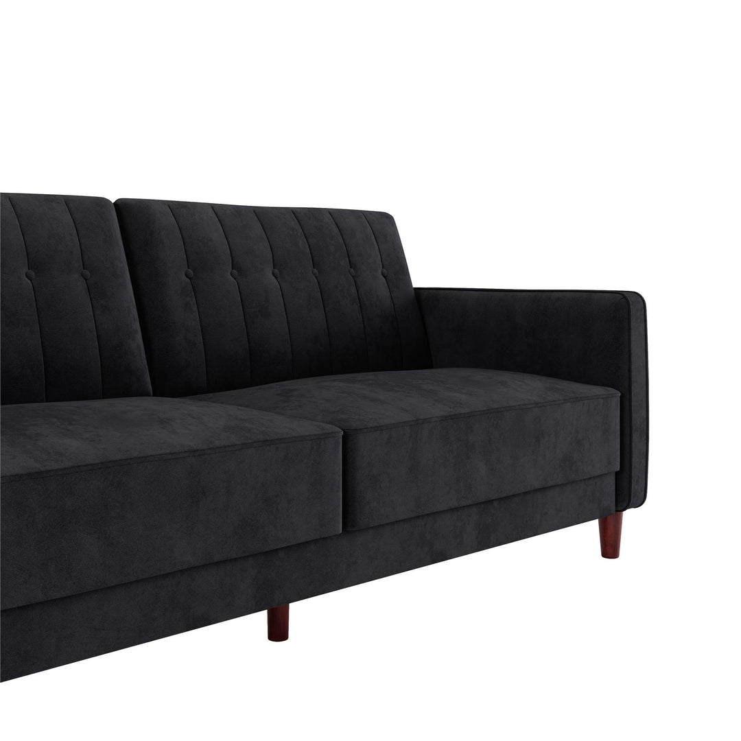 Pin Tufted Transitional Futon with Vertical Stitching and Button Tufting - Black