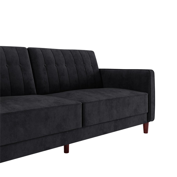 Pin Tufted Transitional Futon with Vertical Stitching and Button Tufting - Black