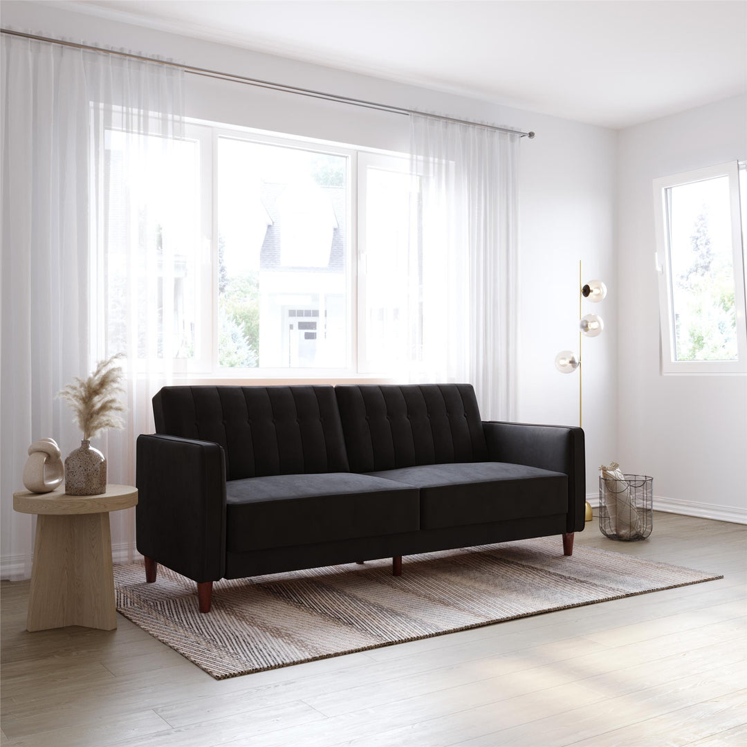 Pin Tufted Transitional Futon with Vertical Stitching and Button Tufting - Black