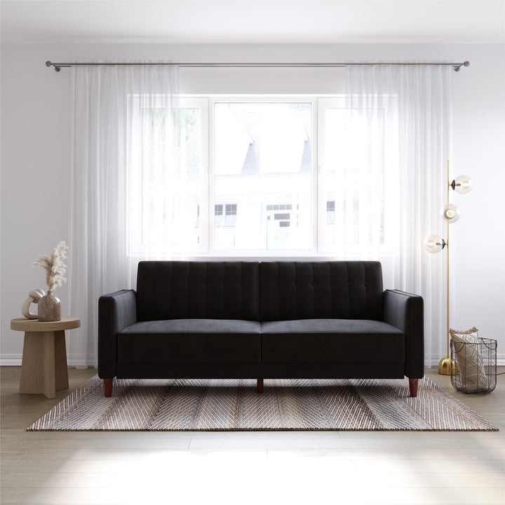 Pin Tufted Transitional Futon with Vertical Stitching and Button Tufting - Black