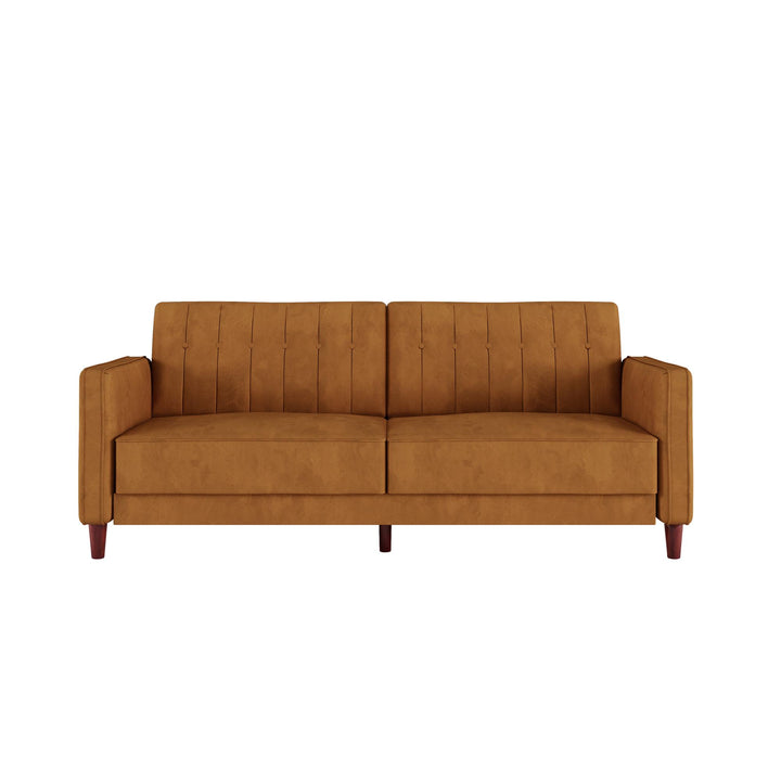 Pin Tufted Transitional Futon with Vertical Stitching and Button Tufting - Rust