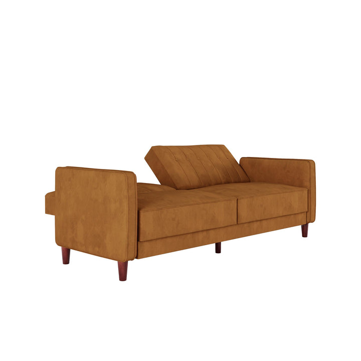 Pin Tufted Transitional Futon with Vertical Stitching and Button Tufting - Rust