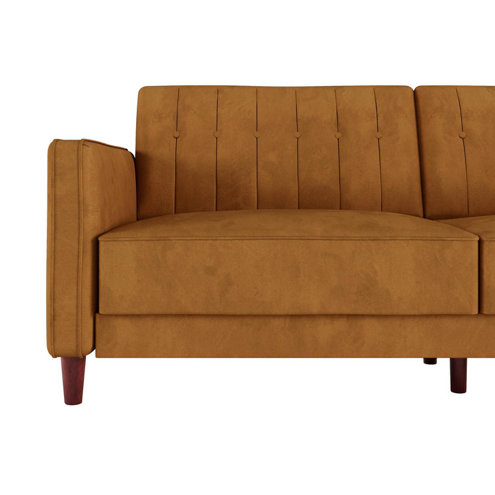 Pin Tufted Transitional Futon with Vertical Stitching and Button Tufting - Rust