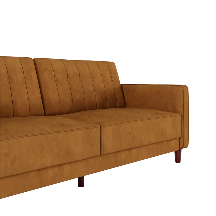 Pin Tufted Transitional Futon with Vertical Stitching and Button Tufting - Rust