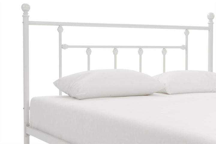 Manila White Metal Bed with Sturdy Metal Frame and Slats - White - Queen