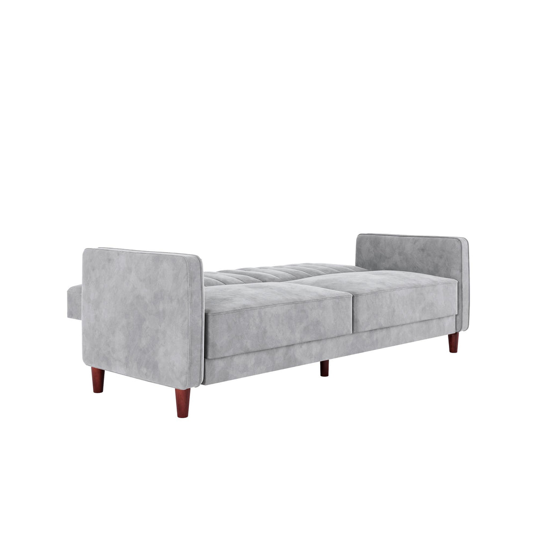 Pin Tufted Transitional Futon with Vertical Stitching and Button Tufting - Light Gray