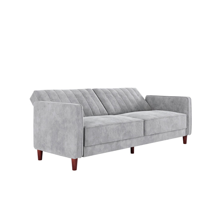 Pin Tufted Transitional Futon with Vertical Stitching and Button Tufting - Light Gray