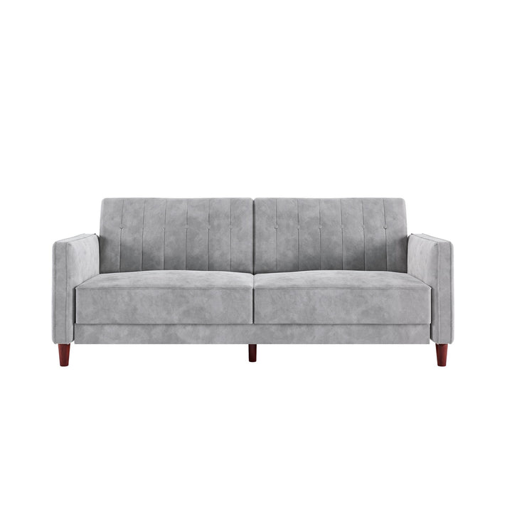 Pin Tufted Transitional Futon with Vertical Stitching and Button Tufting - Light Gray