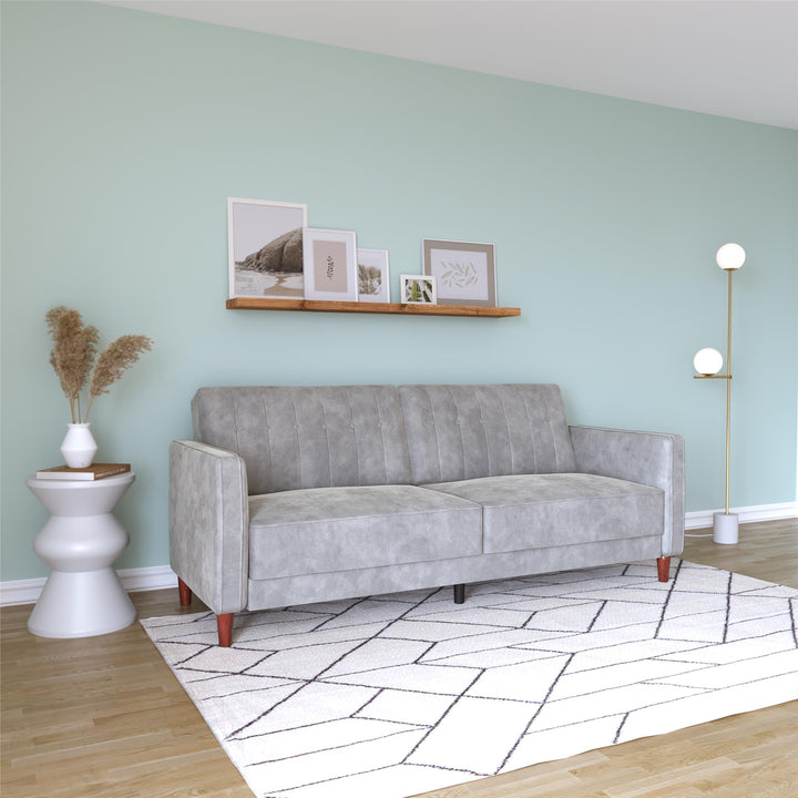 Pin Tufted Transitional Futon with Vertical Stitching and Button Tufting - Light Gray