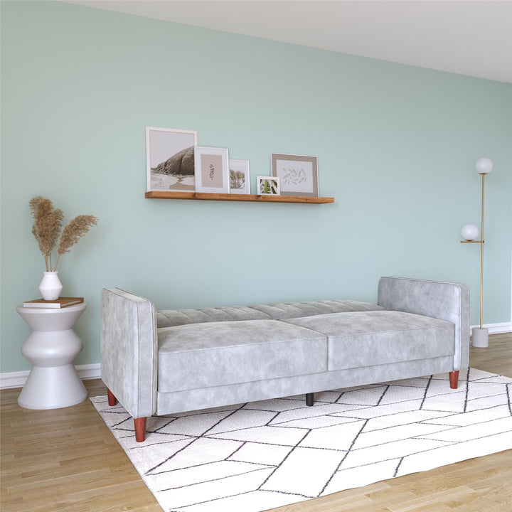 Pin Tufted Transitional Futon with Vertical Stitching and Button Tufting - Light Gray