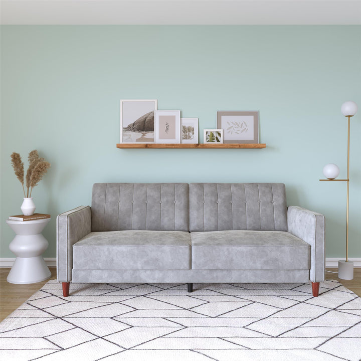 Pin Tufted Transitional Futon with Vertical Stitching and Button Tufting - Light Gray