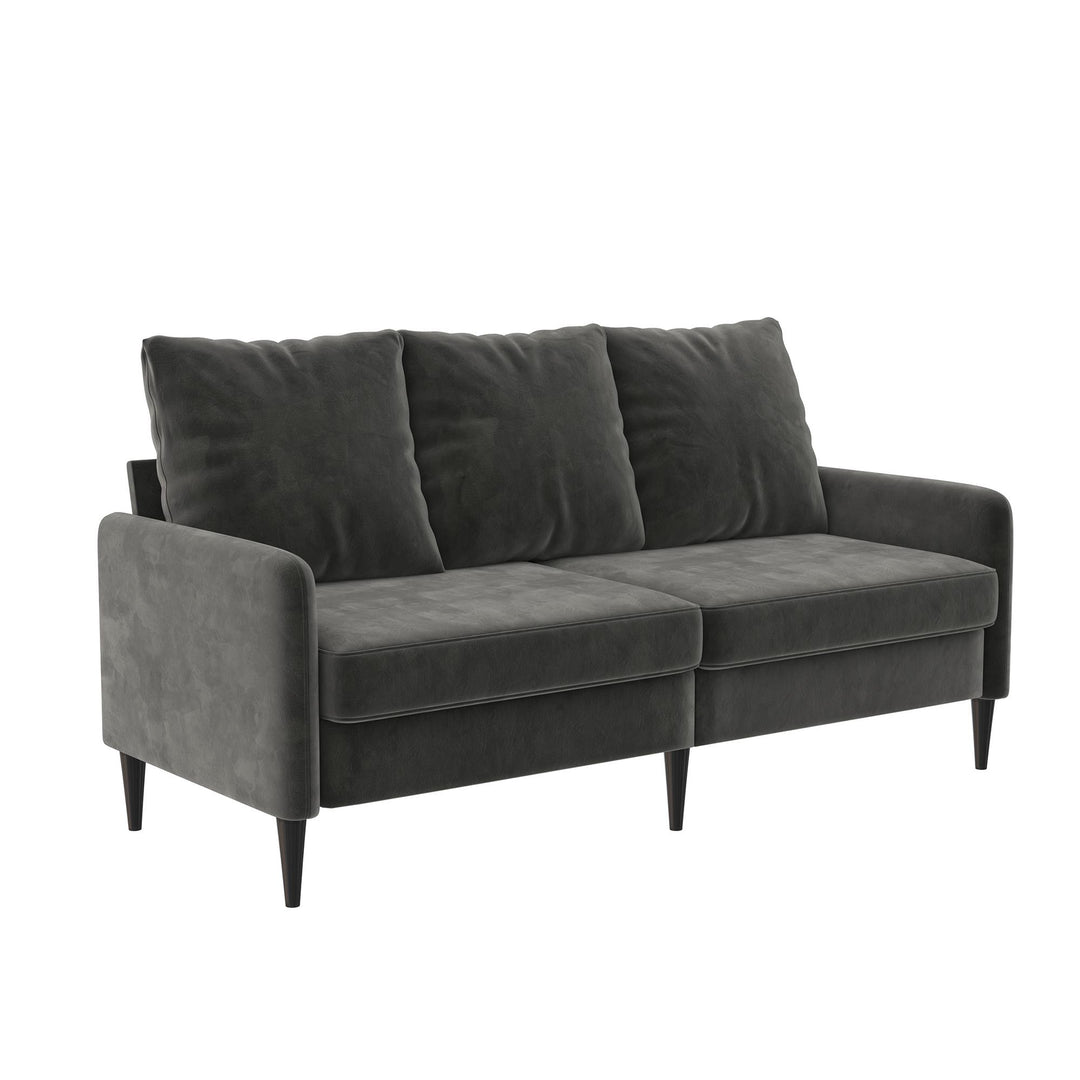 Cassia Pillowback 3-Seater Velvet Sofa with Pocket Coil Seating - Dark Gray