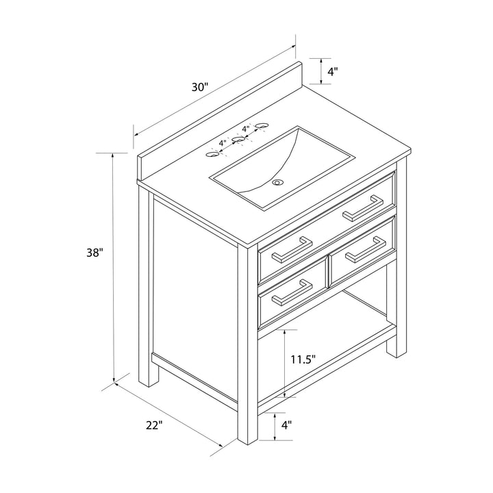 Maine 30 Inch Bathroom Vanity - Gray - 30"