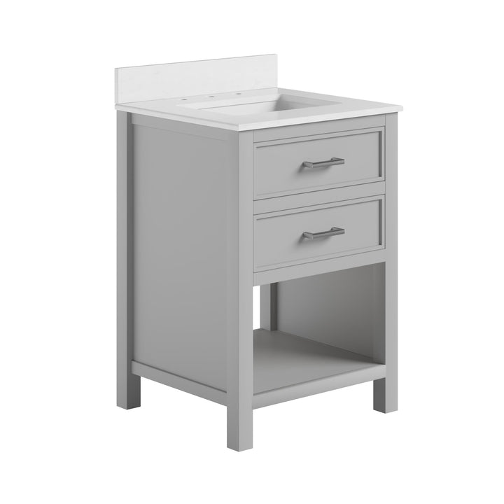Maine 24 Inch Bathroom Vanity with Carrera Countertop and Rectangular Ceramic Sin - Gray - 24"