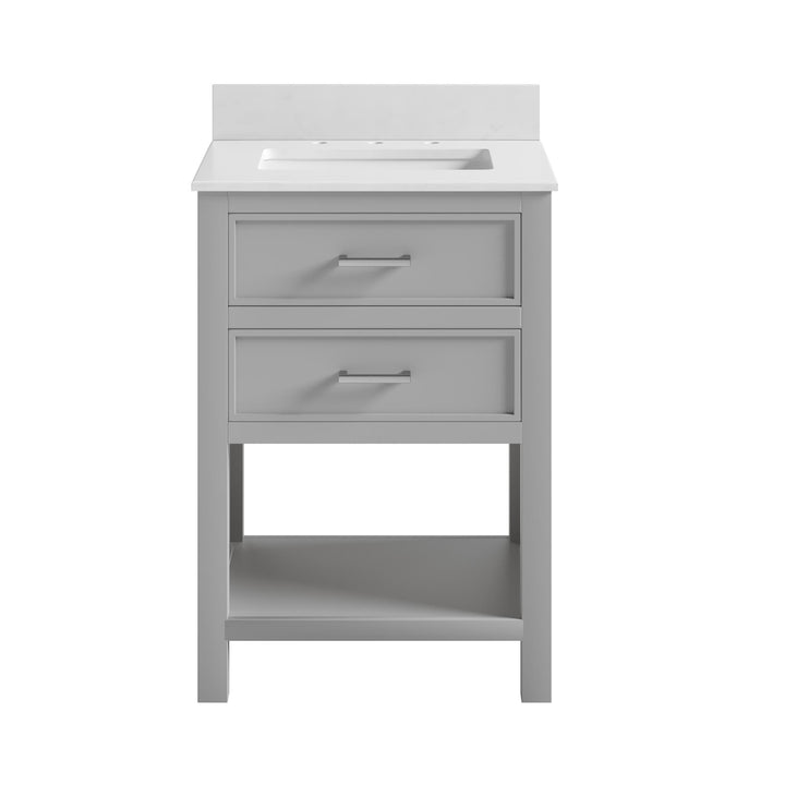 Maine 24 Inch Bathroom Vanity with Carrera Countertop and Rectangular Ceramic Sin - Gray - 24"