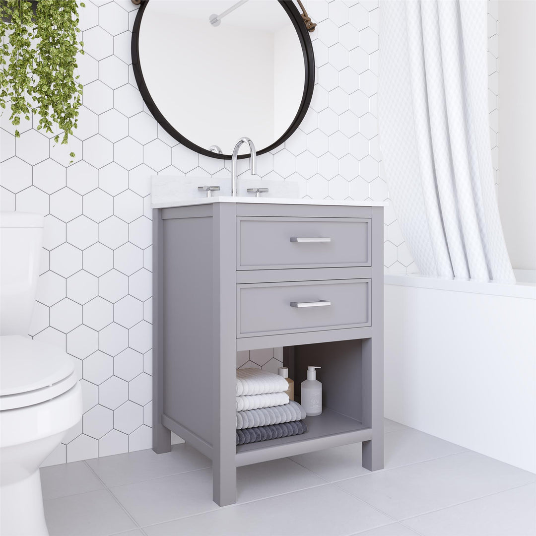 Maine 24 Inch Bathroom Vanity with Carrera Countertop and Rectangular Ceramic Sin - Gray - 24"