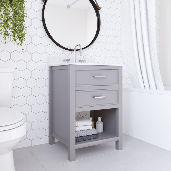 Maine 24 Inch Bathroom Vanity with Carrera Countertop and Rectangular Ceramic Sin - Gray - 24"