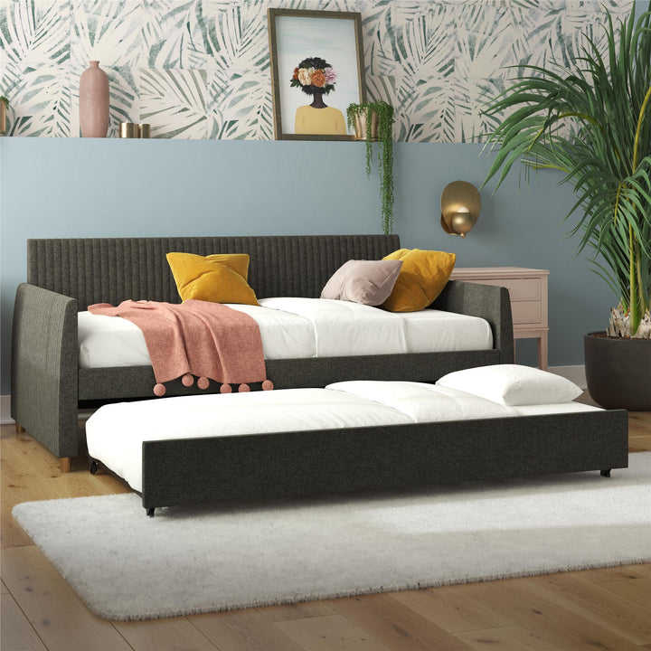 Daphne Upholstered Daybed with Trundle - Dark Gray - Twin-Over-Twin