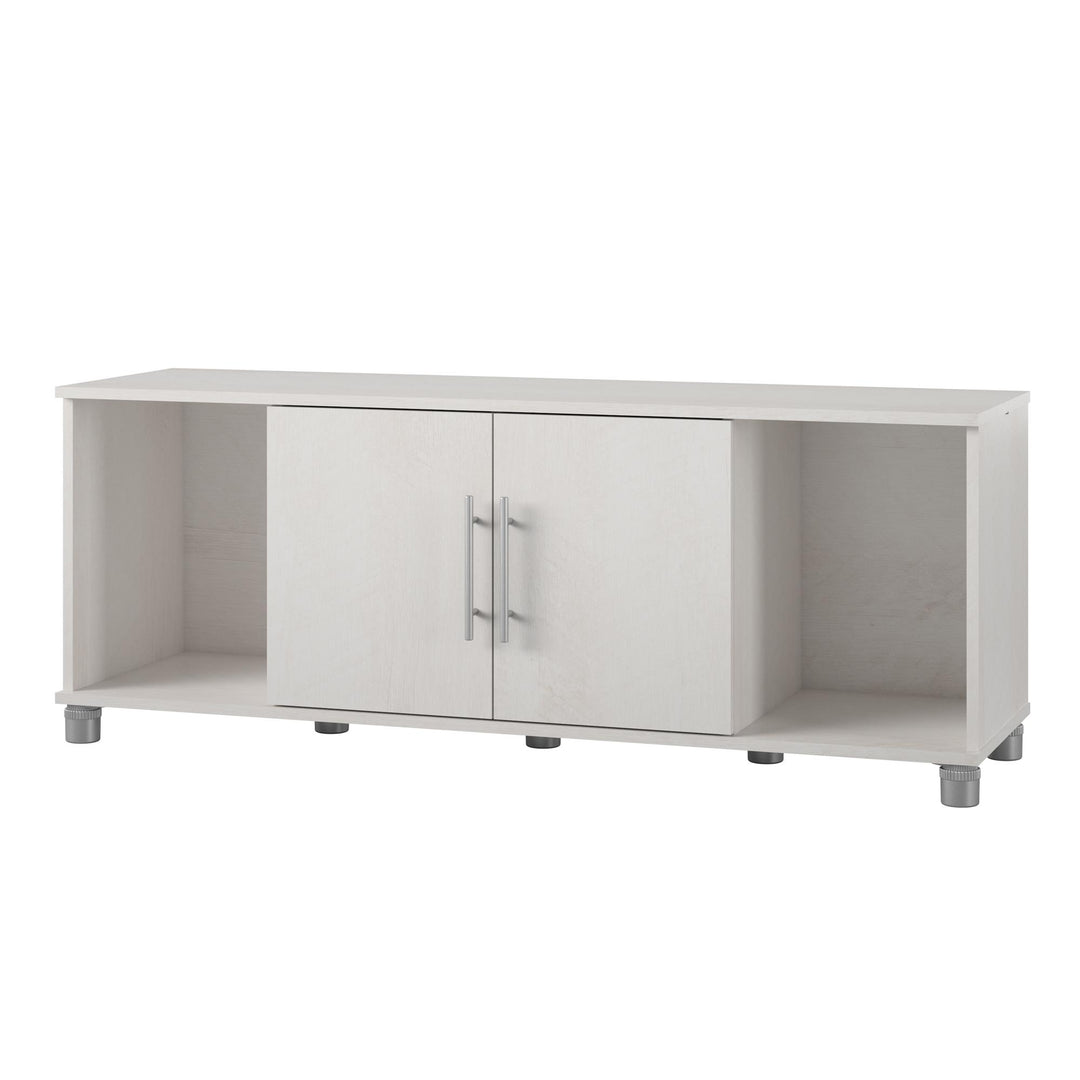 Shoe Storage Bench with 2 Open and 2 Closed Storage Compartments - Ivory Oak