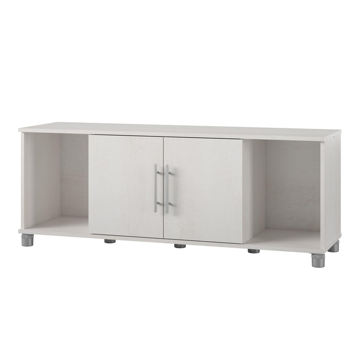 Shoe Storage Bench with 2 Open and 2 Closed Storage Compartments - Ivory Oak