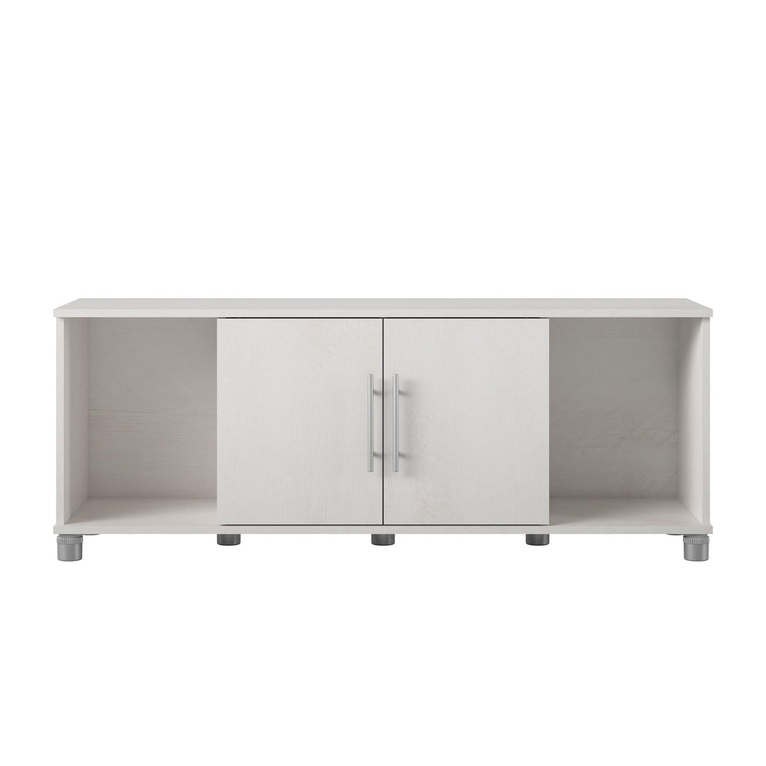 Shoe Storage Bench with 2 Open and 2 Closed Storage Compartments - Ivory Oak