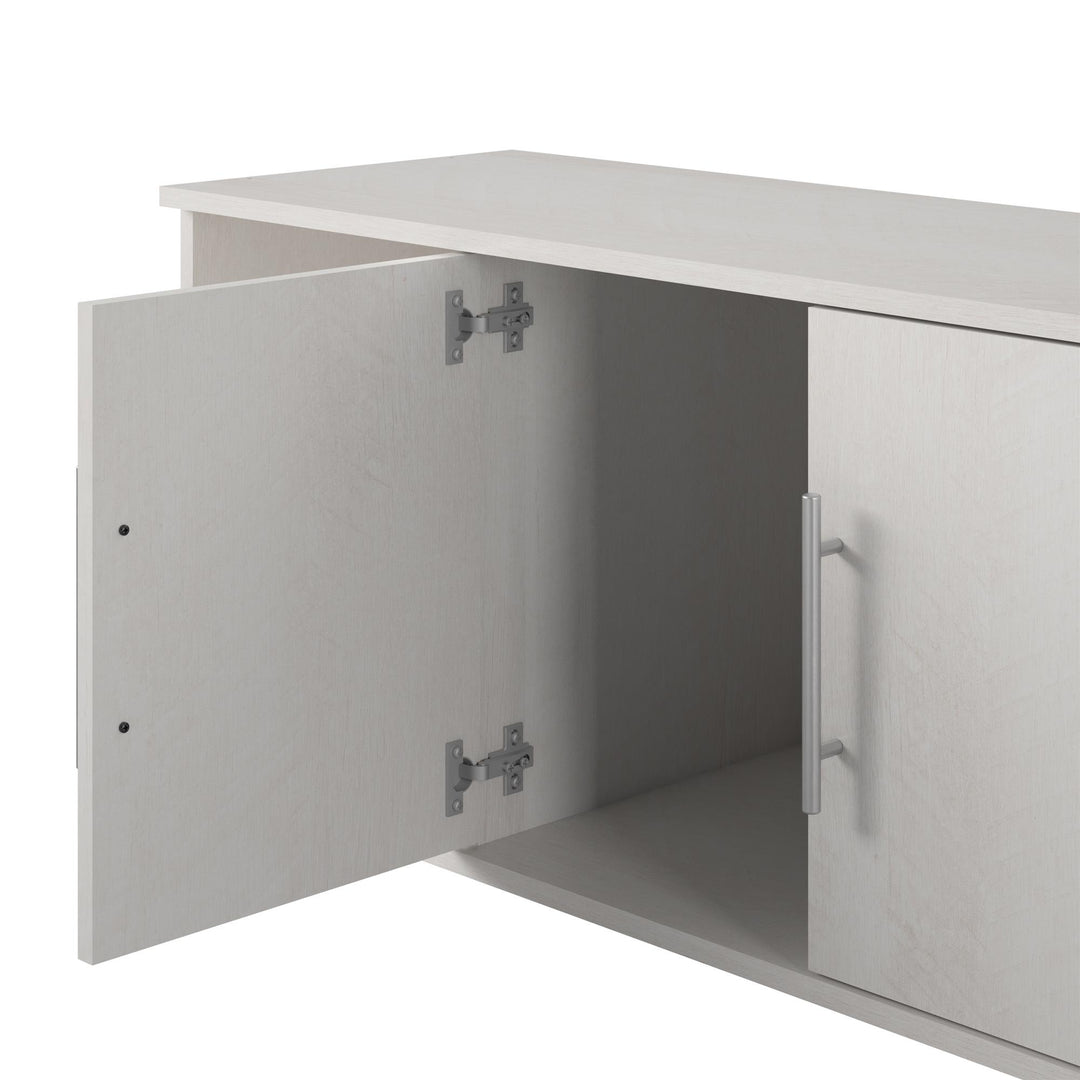 Shoe Storage Bench with 2 Open and 2 Closed Storage Compartments - Ivory Oak