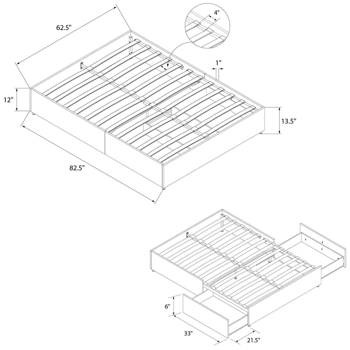 Maven Platform Bed with 2 Rollout Drawers for Storage - Grey Linen - Queen
