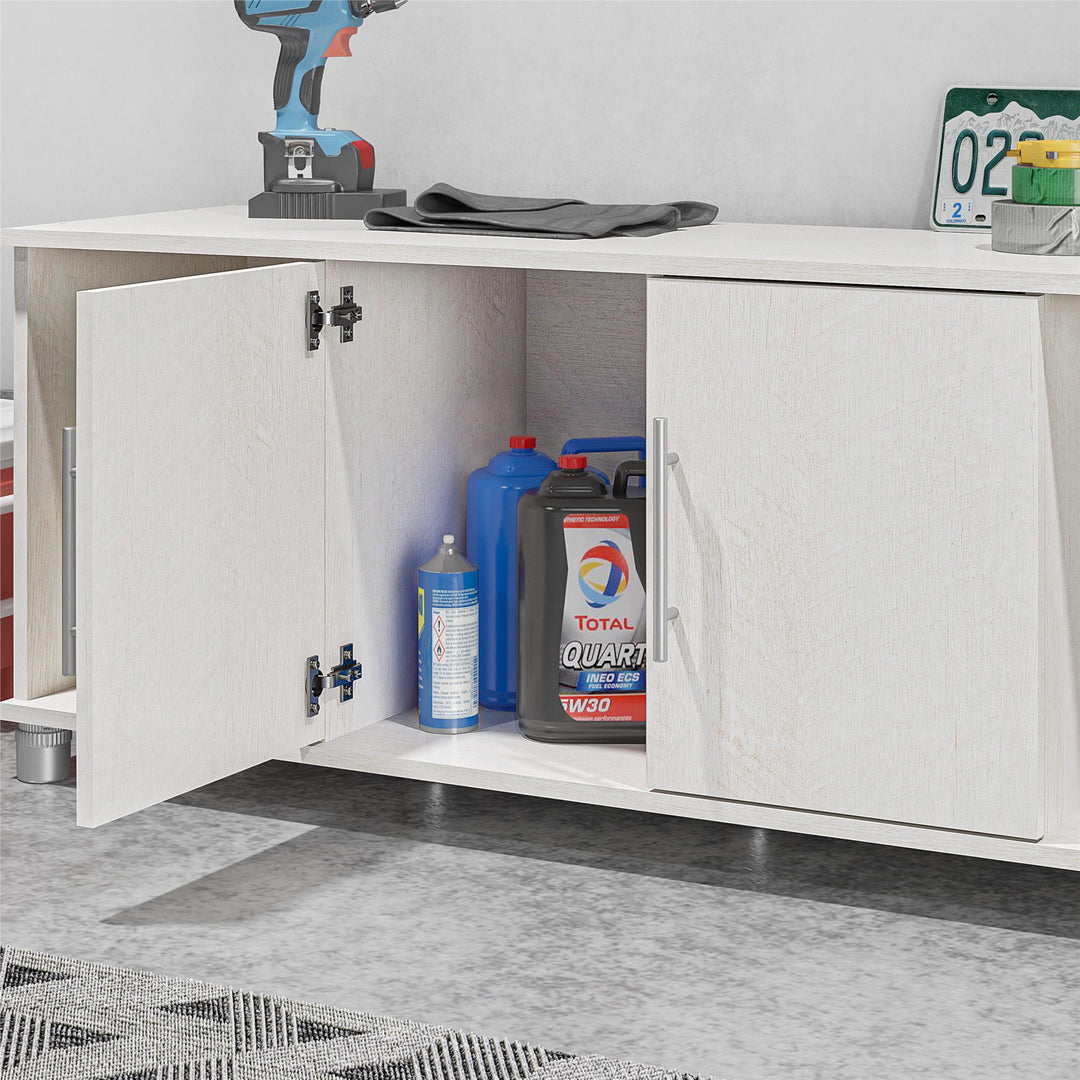 Shoe Storage Bench with 2 Open and 2 Closed Storage Compartments - Ivory Oak