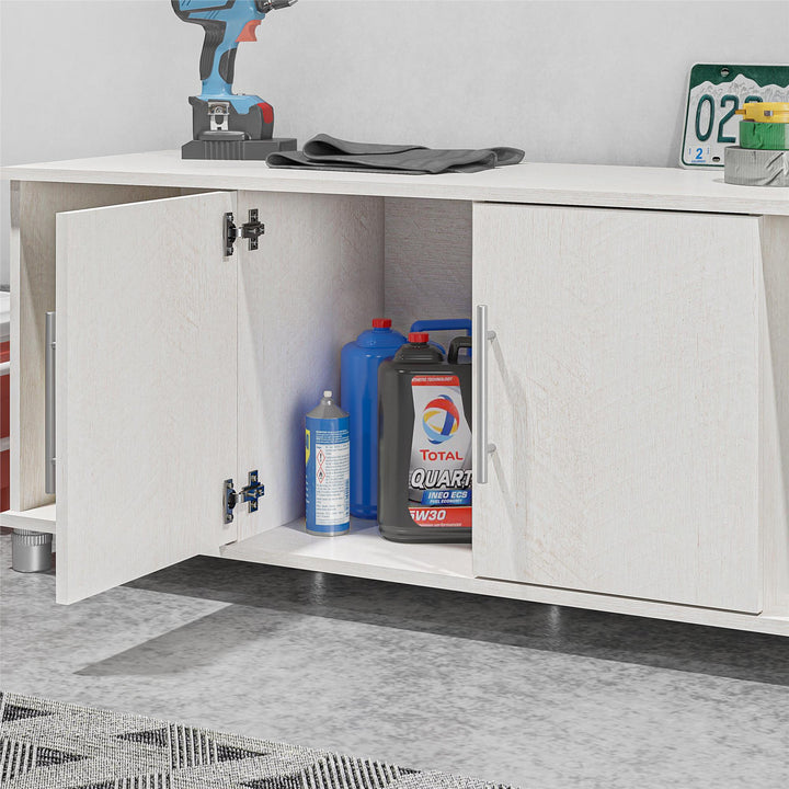 Shoe Storage Bench with 2 Open and 2 Closed Storage Compartments - Ivory Oak