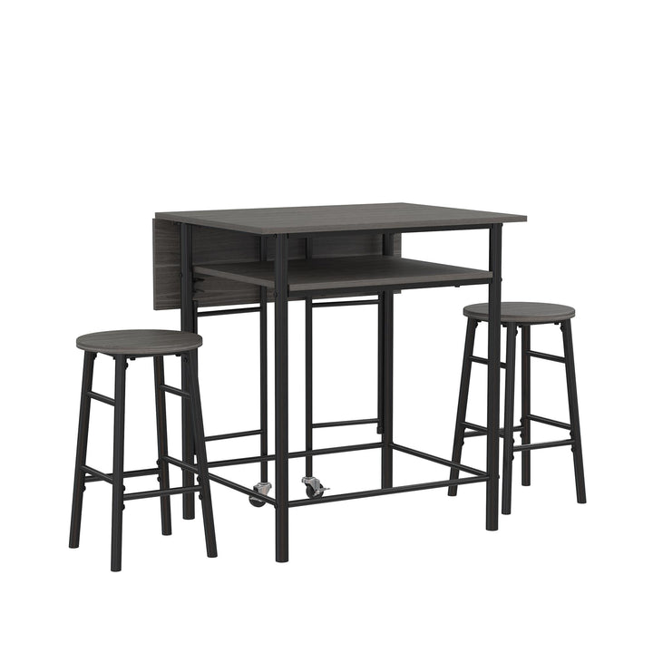 Jace Counter Height Kitchen 3 Piece Pub Set with Drop Leaf and 2 Counter Height Stools - Gray