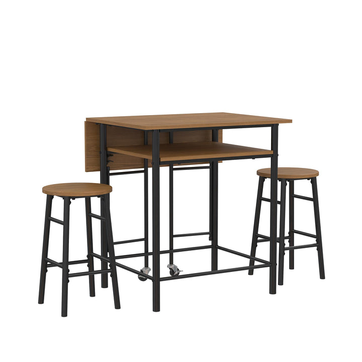 Jace Counter Height Kitchen 3 Piece Pub Set with Drop Leaf and 2 Counter Height Stools - Beige