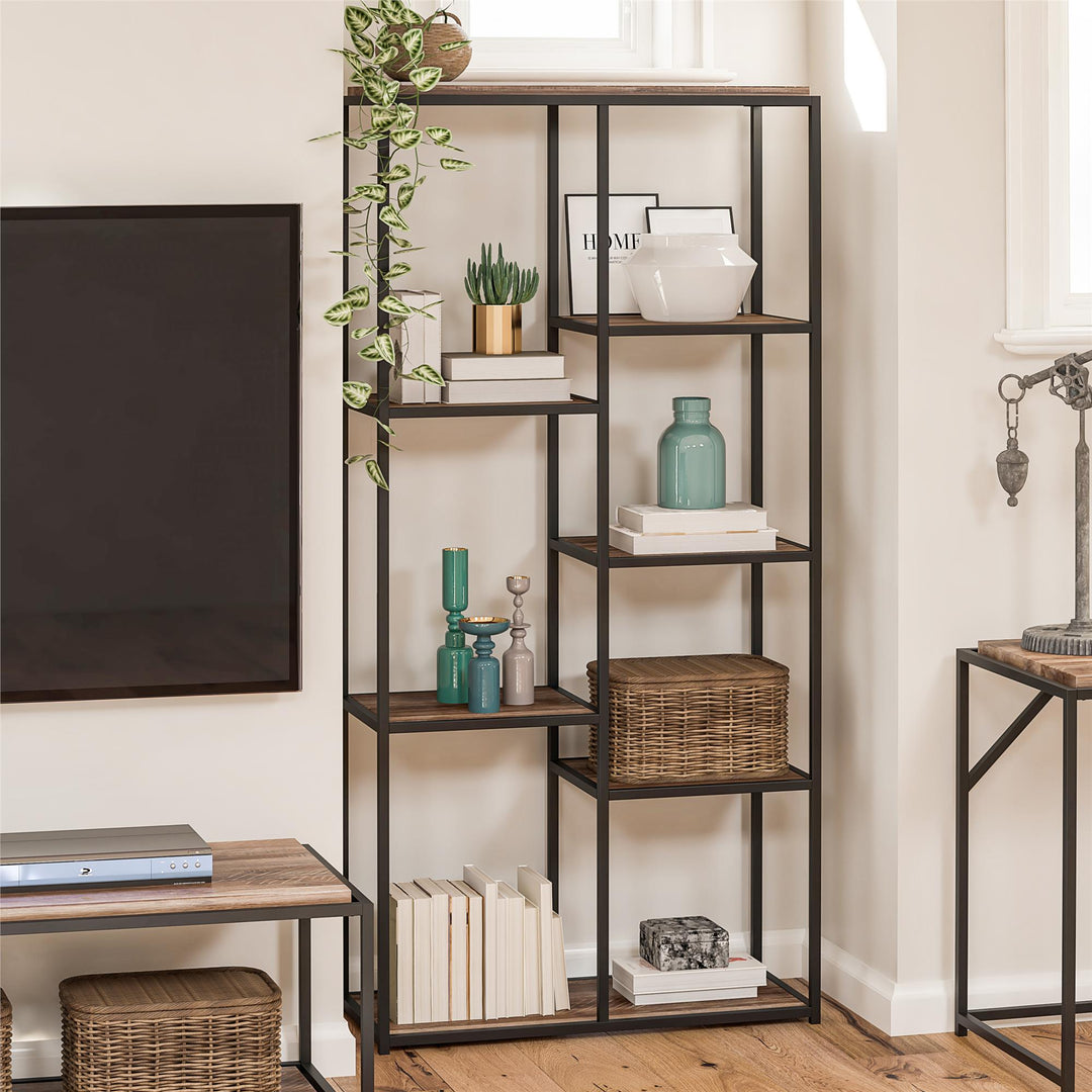 Fayette 5 Open Shelf Bookcase with Sturdy Metal Frame - Weathered Oak