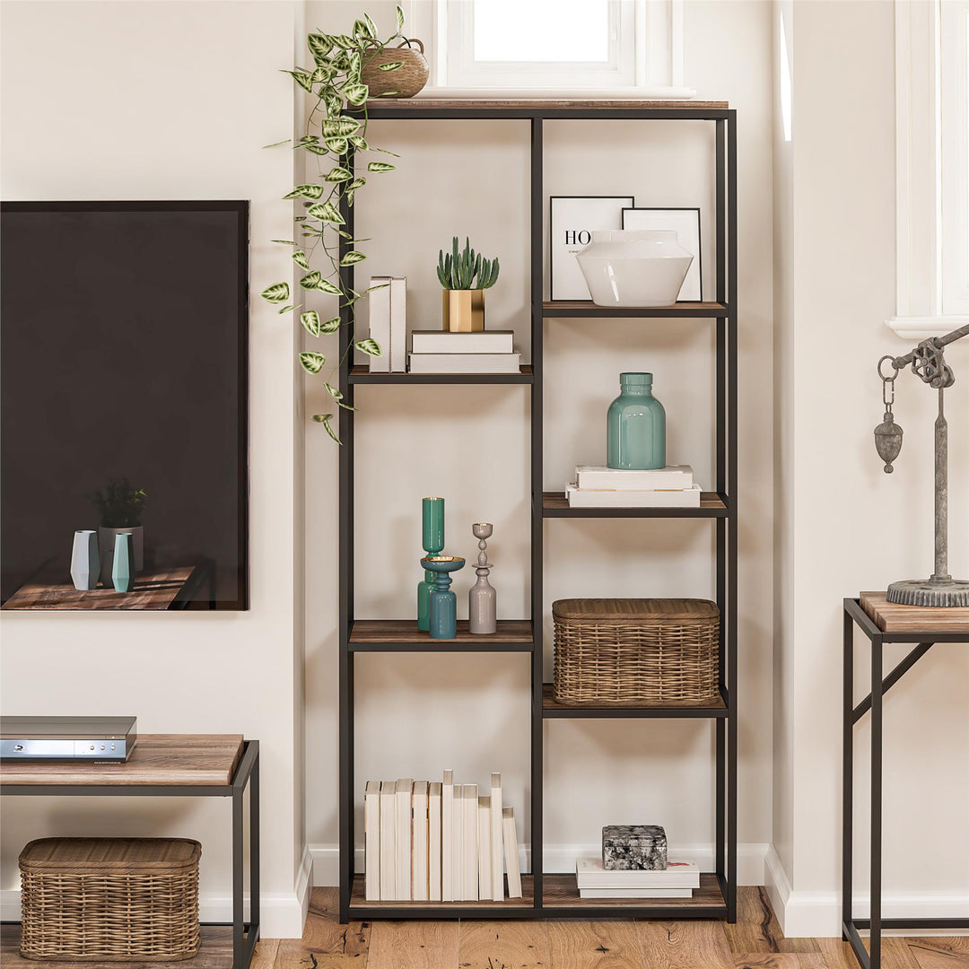 Fayette 5 Open Shelf Bookcase with Sturdy Metal Frame - Weathered Oak