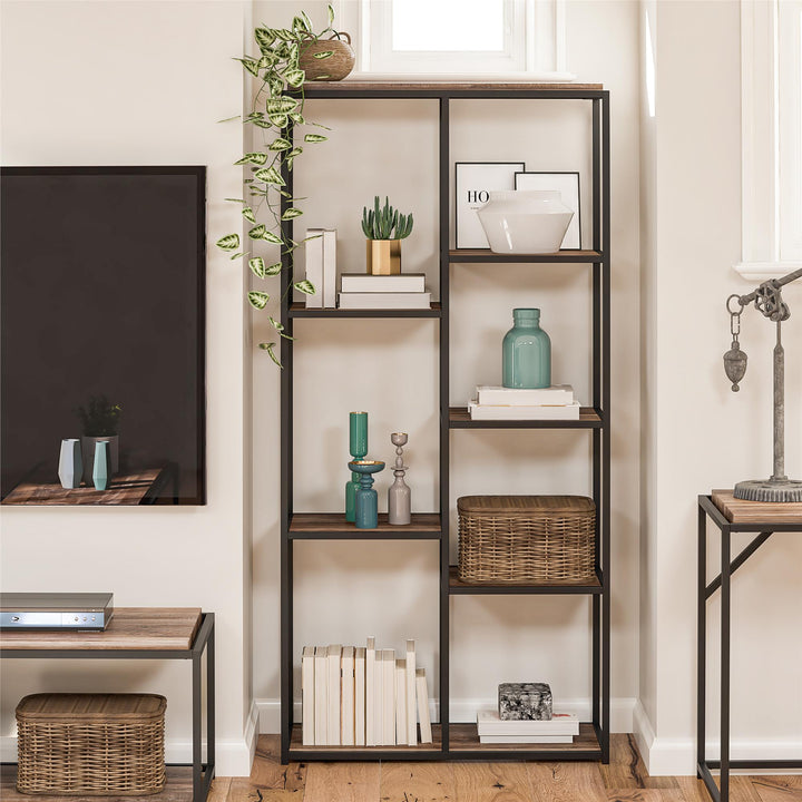 Fayette 5 Open Shelf Bookcase with Sturdy Metal Frame - Weathered Oak
