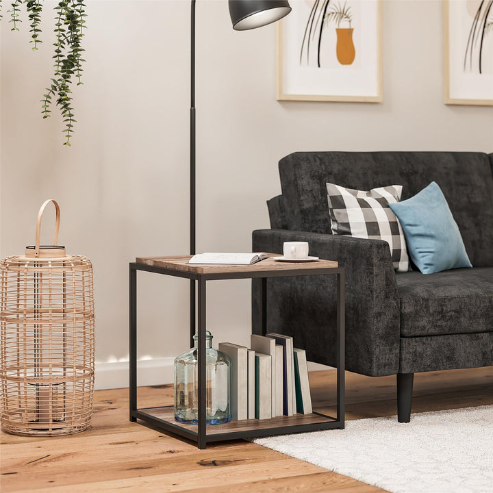 Distressed Woodgrain Finish Side Table - Weathered Oak