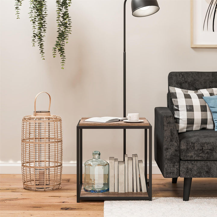 Trendy End Table with Lower Shelf - Weathered Oak