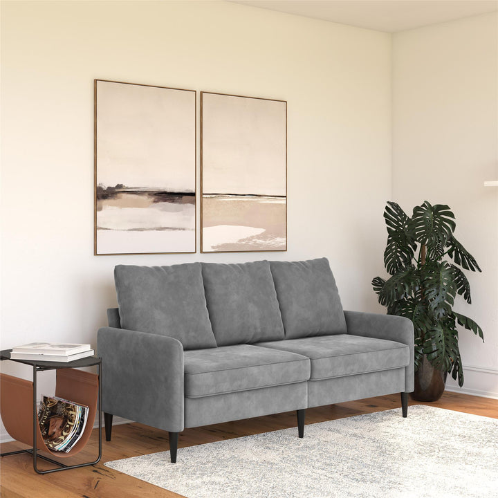 Cassia Pillowback 3-Seater Velvet Sofa with Pocket Coil Seating - Light Gray