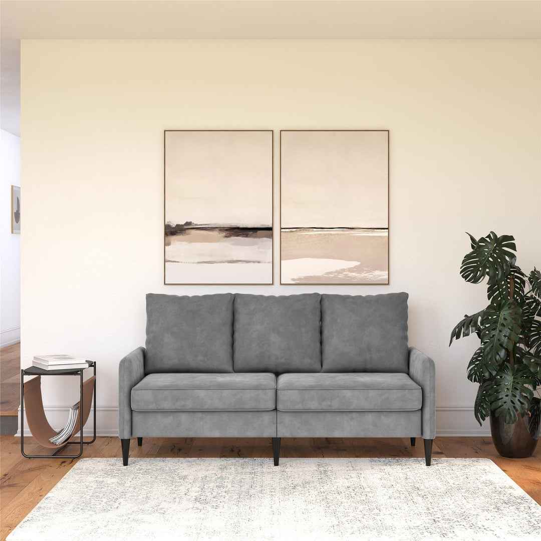 Cassia Pillowback 3-Seater Velvet Sofa with Pocket Coil Seating - Light Gray