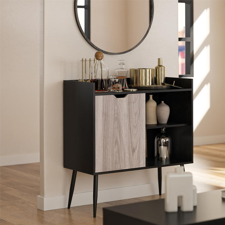 Grafton Bar Cabinet with 4 Shelves and 2 Bottle Dividers - Black Oak