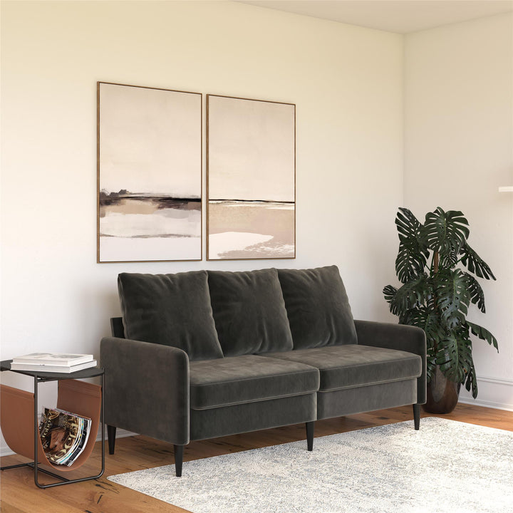 Cassia Pillowback 3-Seater Velvet Sofa with Pocket Coil Seating - Dark Gray