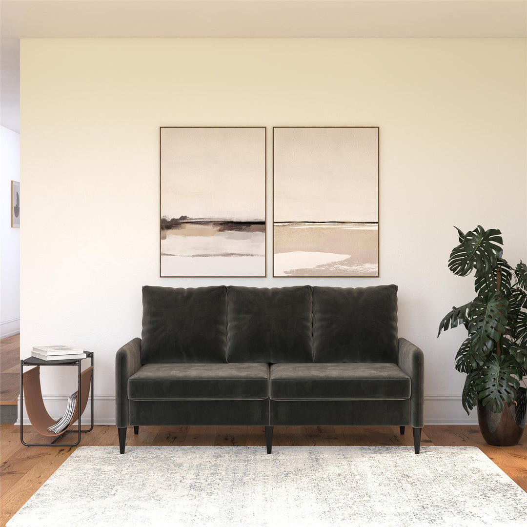 Cassia Pillowback 3-Seater Velvet Sofa with Pocket Coil Seating - Dark Gray