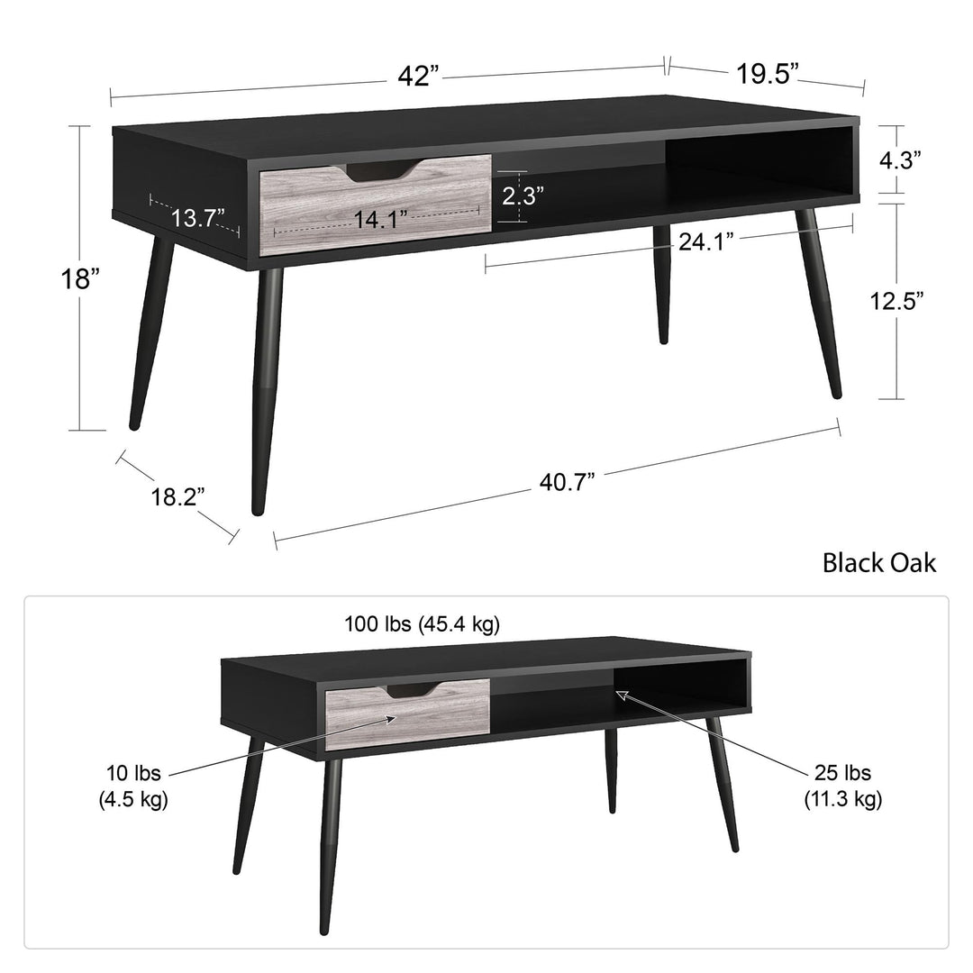 Spacious Tabletop with Storage Cubby and Drawer - Black Oak